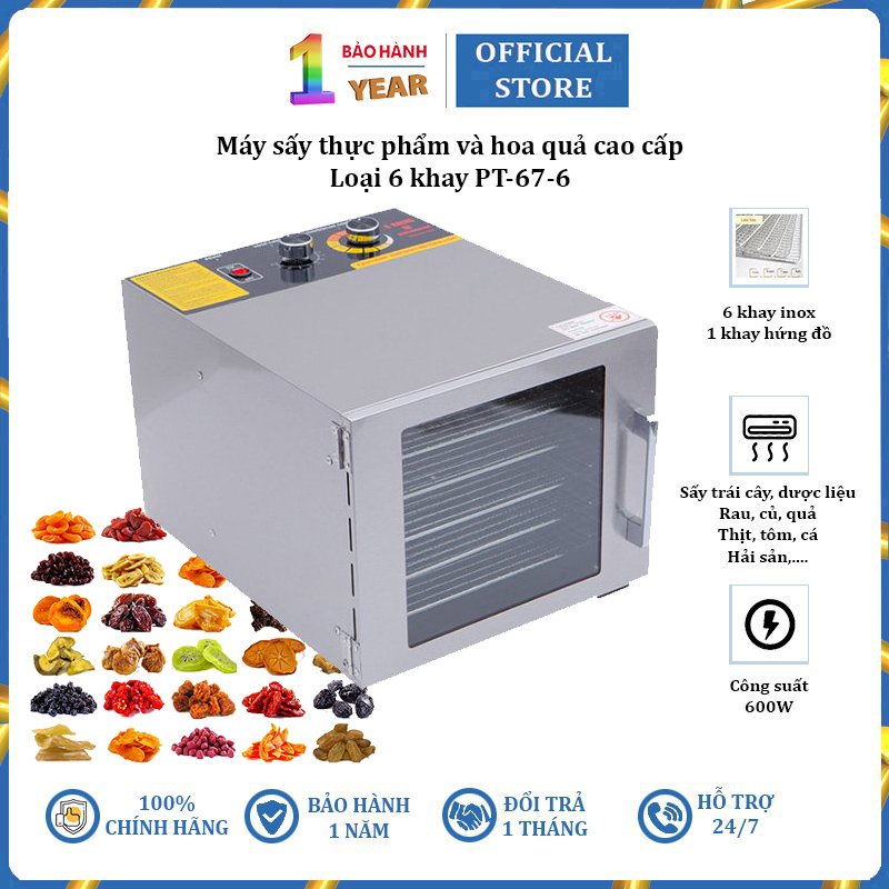 Máy sấy thực phẩm và hoa quả 6 tầng FD-06, dung tích 23L, công suất 600W - Hàng Nhập Khẩu (Bảo hành 1 NĂM)