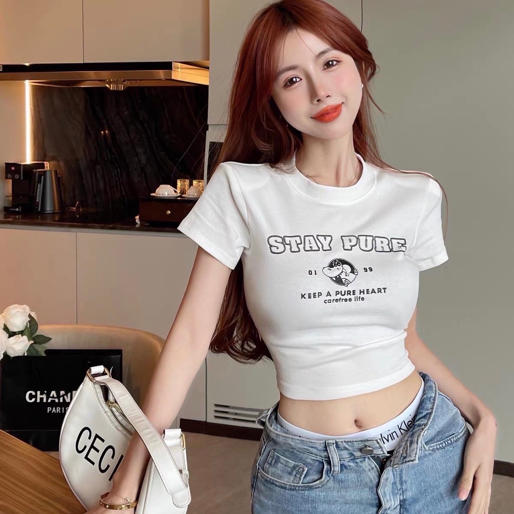 Áo Croptop Ôm Body Nữ Cổ Tròn Tay Ngắn In Nhiều Mẫu Họa tiết đẹp | BigBuy360 - bigbuy360.vn