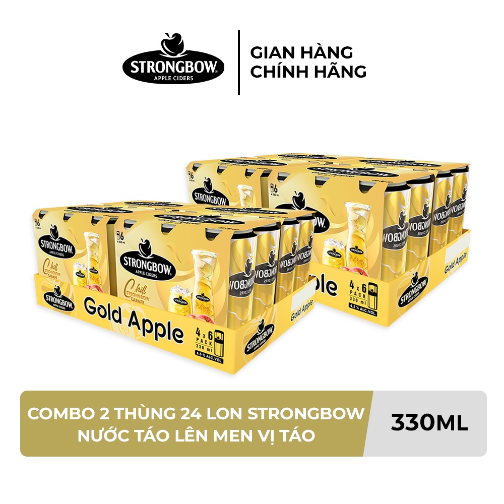 HỎA TỐC HCM - Combo 2 Thùng 24 lon nước táo lên men Strongbow Vị Táo Nguyên bản 330ml/lon