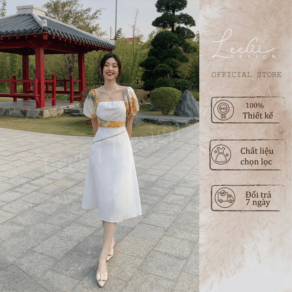 Váy xốp phối loang vàng LeeGi Design Min4803