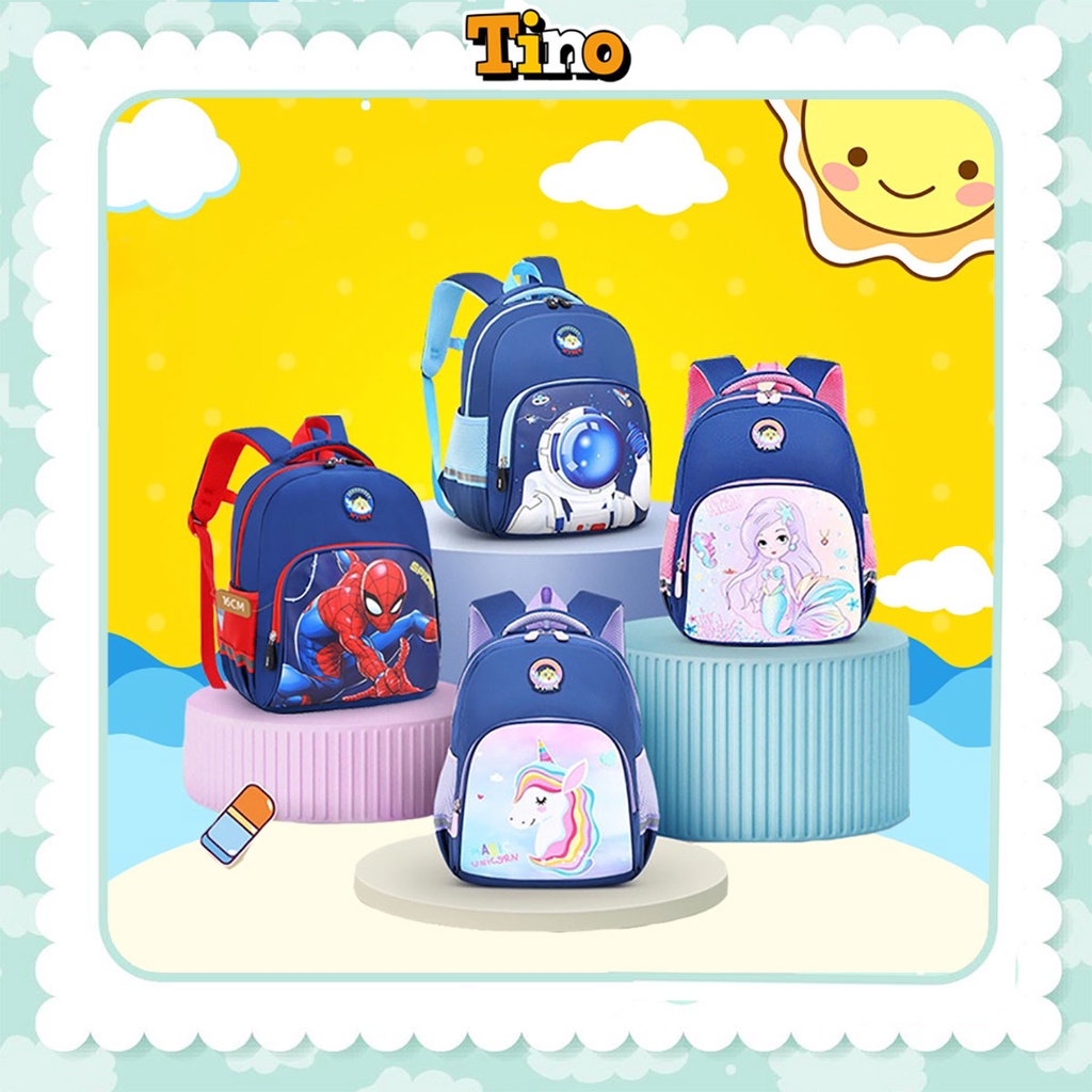 Balo cho bé trai bé gái TINOKIDS đi học lớp 1-6 tiểu học,lớp lá siêu nhẹ 450gr hình in sắc nét đáng yêu