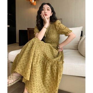Đầm Xòe Dài Qua Gối Eo Co Giãn Phong Cách Pháp Cổ Điển Cao Cấp Sang Trọng Niche