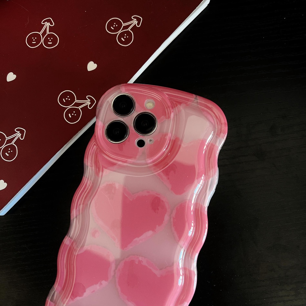Ốp Điện Thoại Tpu Silicon Mềm Chống Sốc Chống Rơi Họa Tiết Trái Tim Màu Hồng Cho iPhone 14 13 12 11 Pro Max