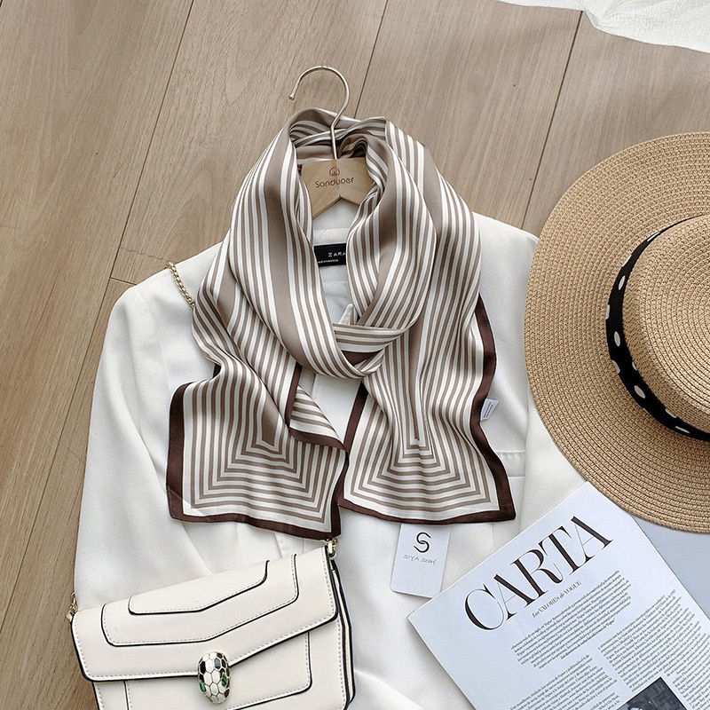 Khăn Choàng Lụa Satin Họa Tiết Sọc Dọc Đơn Giản Thanh Lịch Cho Nữ