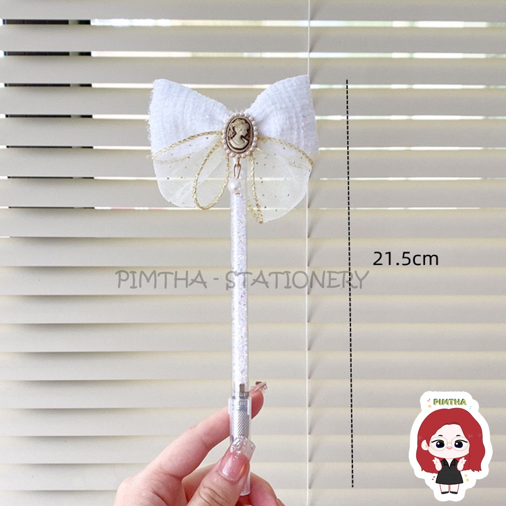 Bút rọc giấy nơ ren sọc charm vintage ngọc trai