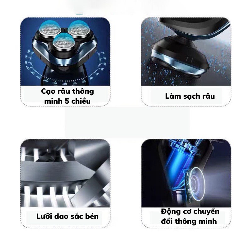 Máy Cạo Râu 4D SHAVER Lưỡi Cạo Bằng Thép Cao Cấp. Dao Có Đầu Tỉa Mũi Và Tông Đơ. Máy Có Chống Nước