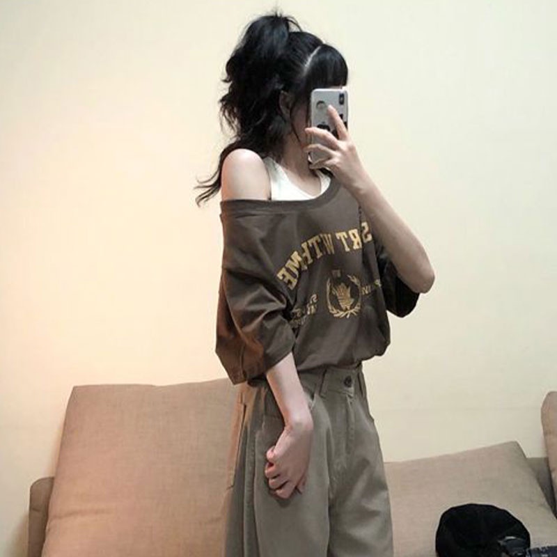 Áo Thun Ngắn Tay Giả Hai Lớp Phong Cách Hàn Quốc Thời Trang Mùa Hè Hàng Mới Dành Cho Bạn Nữ