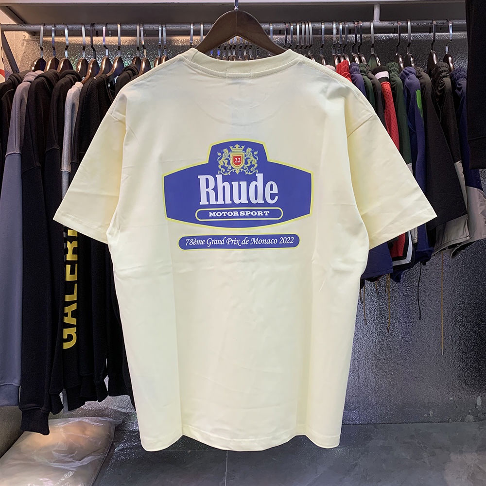 Áo Thun cotton Ngắn Tay In Hình RHUDE Motorsport Thời Trang Unisex Cá Tính