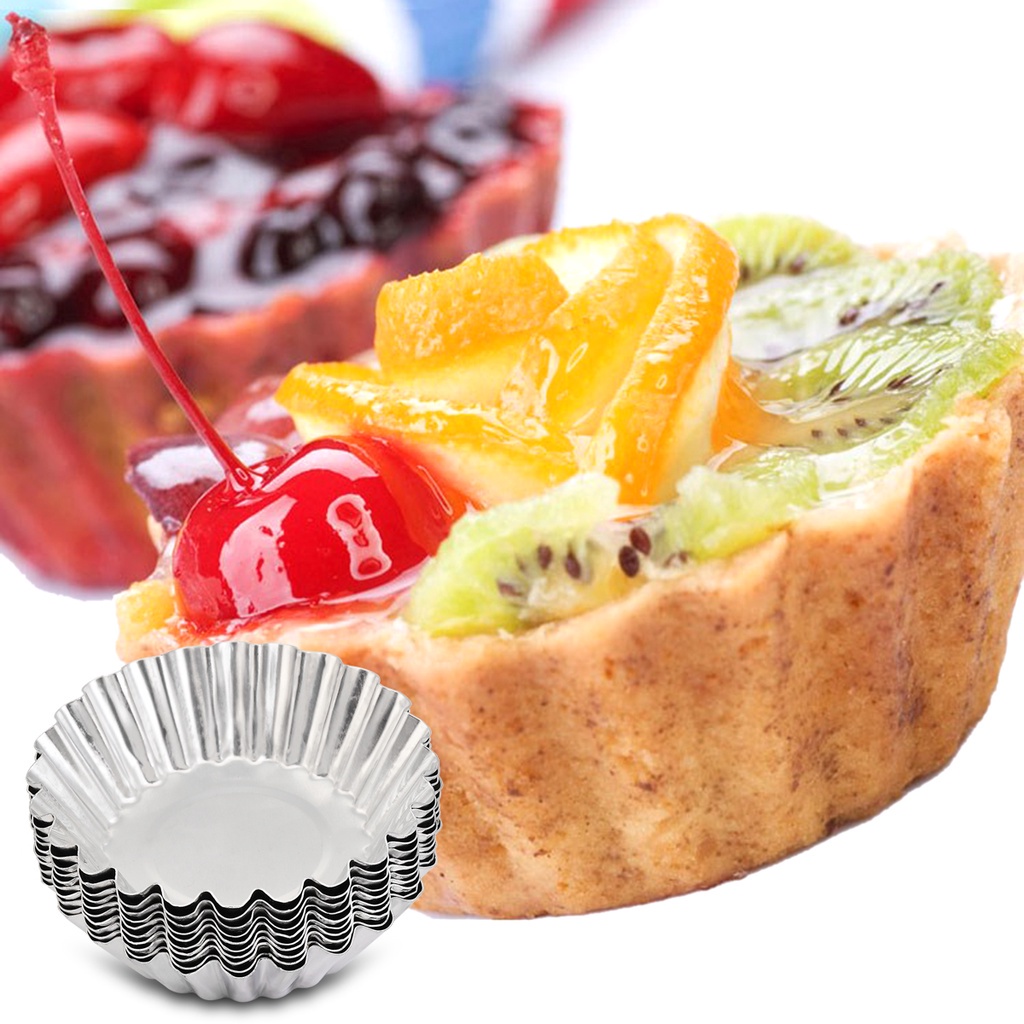 Set 10 Khuôn Làm Bánh Tart Trứng Bằng Hợp Kim Nhôm Chống Dính Hình Hoa Tái Sử Dụng Được