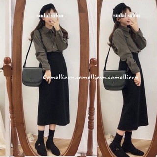 [ORDER] chân váy lưng cao suông dáng dài tiểu thư MORAN Hàn Quốc sang trọng(Quảng Châu loại 1)