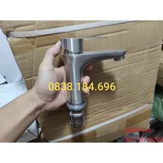 Vòi Rửa Mặt Lavabo eo nóng lạnh SUS inox 304,full bộ kèm Dây cấp nước 50cm