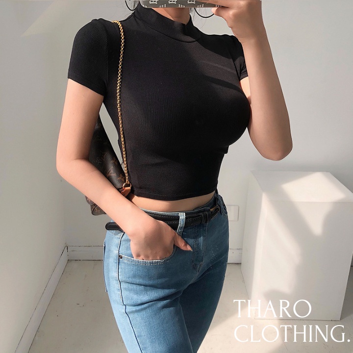 Áo Croptop Ngắn Tay Cổ Lọ 3p From Ôm Basic - Tharo Clothing [AO00014]