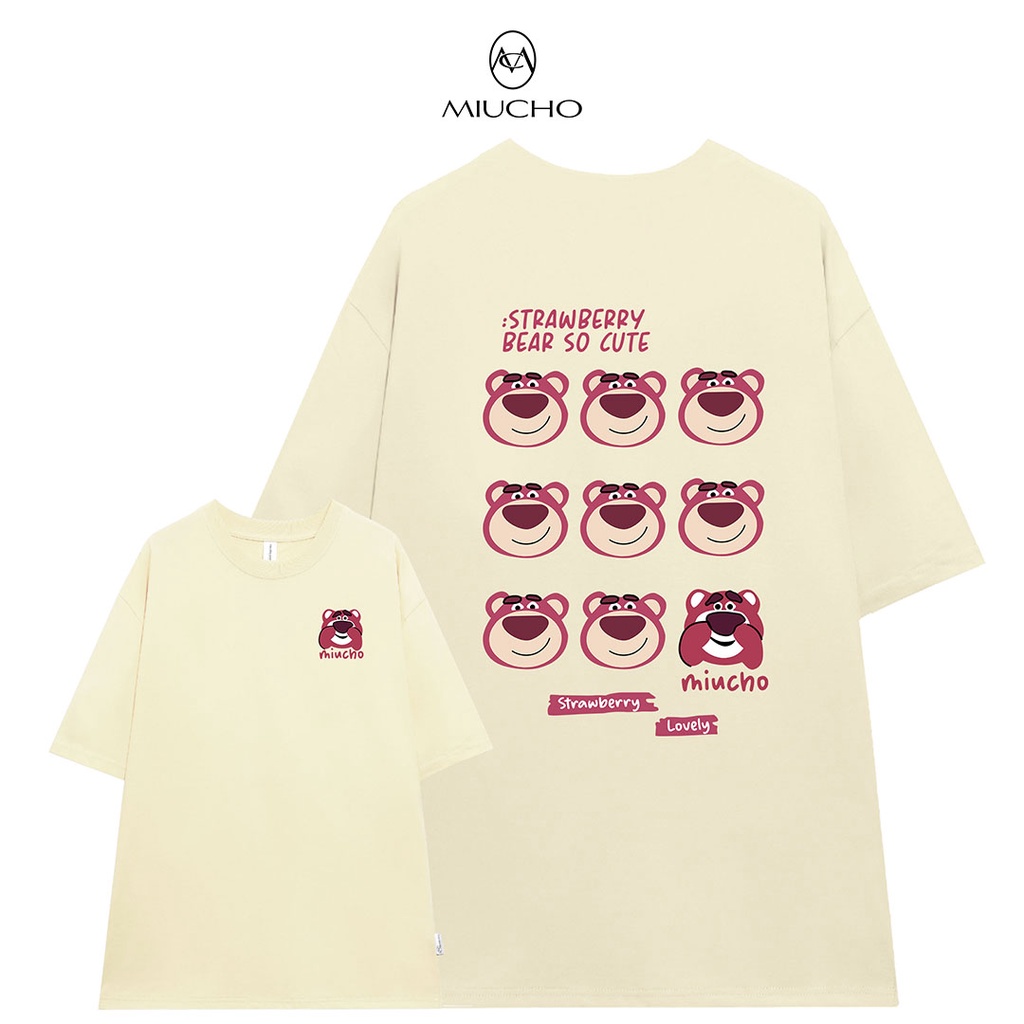 Áo thun gấu dâu lotso form rộng AT364 Miucho basic tee tay lỡ dành cho nam nữ in graphic