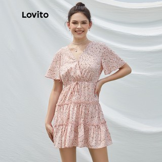 Lovito Boho Ditsy Đầm xếp tầng xếp tầng họa tiết hoa L24ED149 (Hồng)