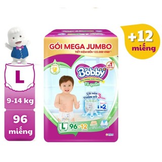Tặng 12 miếng +tã quần bobby mega jumbo l96/l96+12 miếng