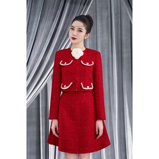 LAVIEM - Set dạ tweed đỏ dài tay Linda