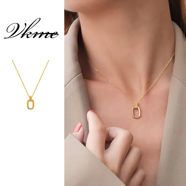 Bộ Vòng cổ + Bông Tai Mạ Vàng 18K Hình Oval Thời Trang