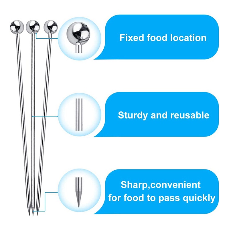 Bộ 15 Cây Tăm 4 inch Bằng Thép Không Gỉ Có Thể Tái Sử Dụng