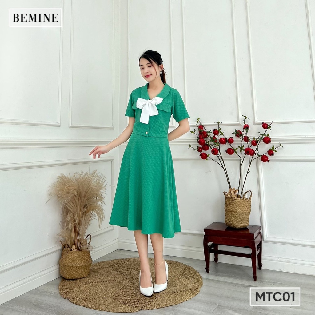 Set chân váy áo phối nơ túi nắp BEMINE STC01