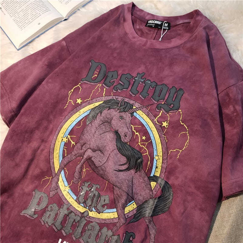 Jiashucheng Áo Thun Tay Ngắn Nhuộm Màu Họa Tiết Hoạt Hình Thời Trang Mùa Hè Cho Cặp Đôi