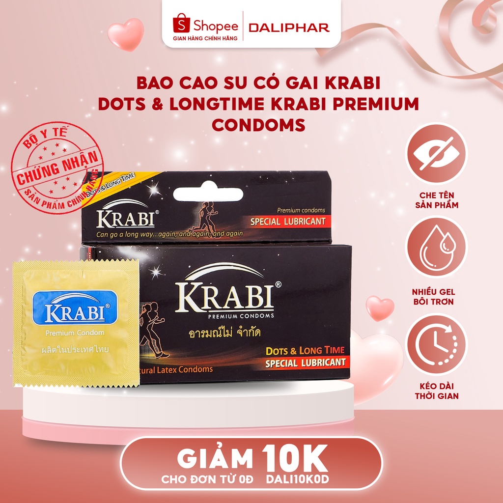 Bao cao su có gai và kéo dài thời gian Krabi - Dots & Longtime Krabi Premium Condoms Để cuộc yêu thêm viên mãn