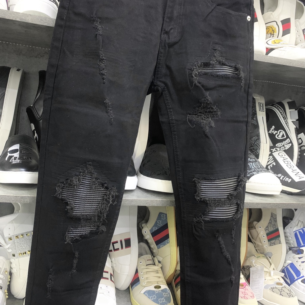 Quần jean Skinny Amiri đen Nam rách vá vải nhăn loang xanh | BigBuy360 - bigbuy360.vn