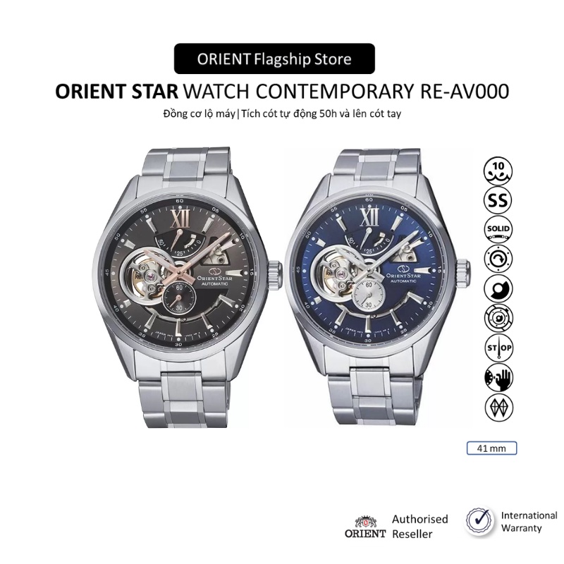 Đồng hồ cơ nam Orient Star Watch Joker Skeleton RE-AV000 thiết kế lộ máy mặt kính Sapphire dây thép đeo tay chính hãng