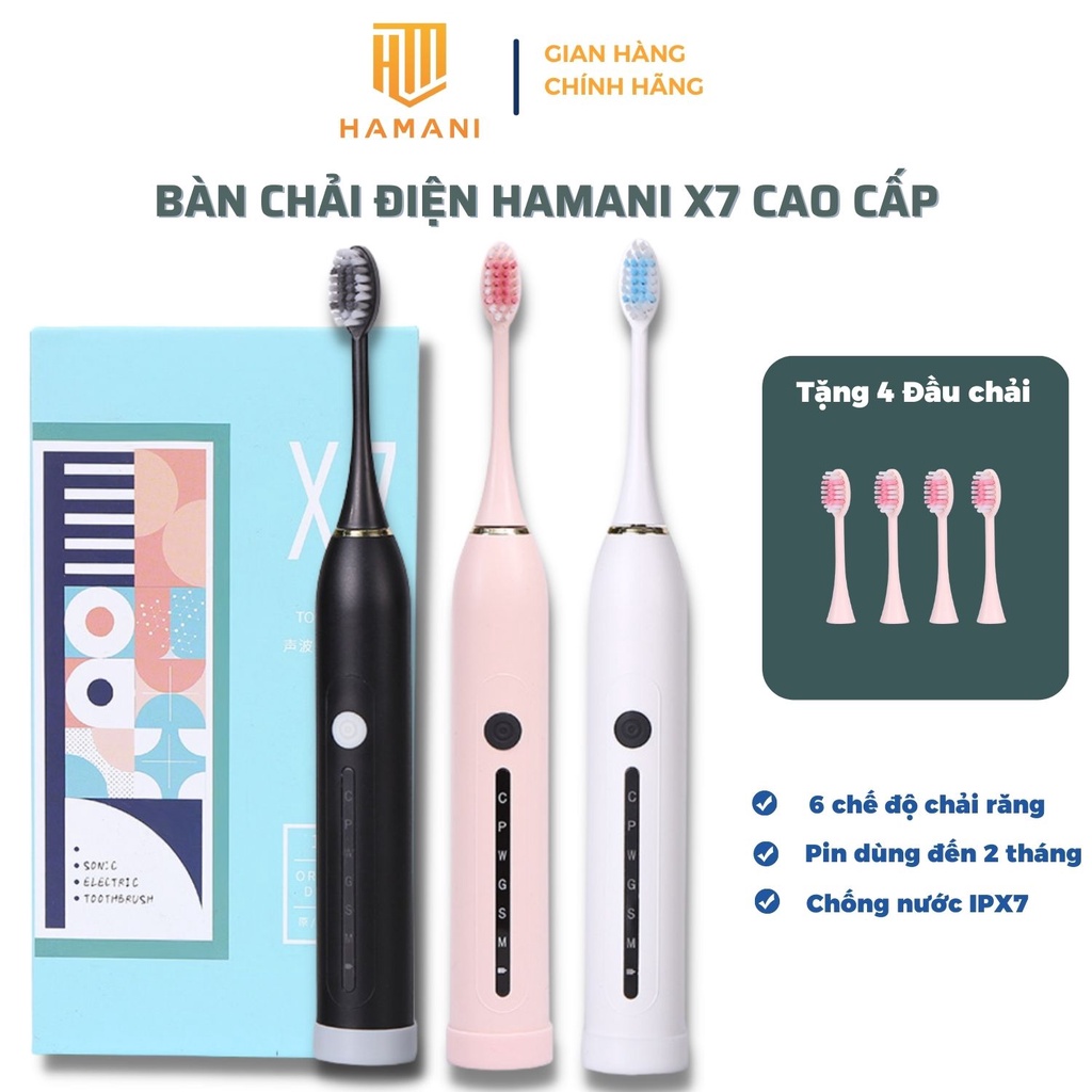 Bàn chải điện HAMANI X7 Pro 6 chế độ rung máy đánh răng điện tự động chải sạch mảng bám chăm sóc răng bảo hành 6 tháng