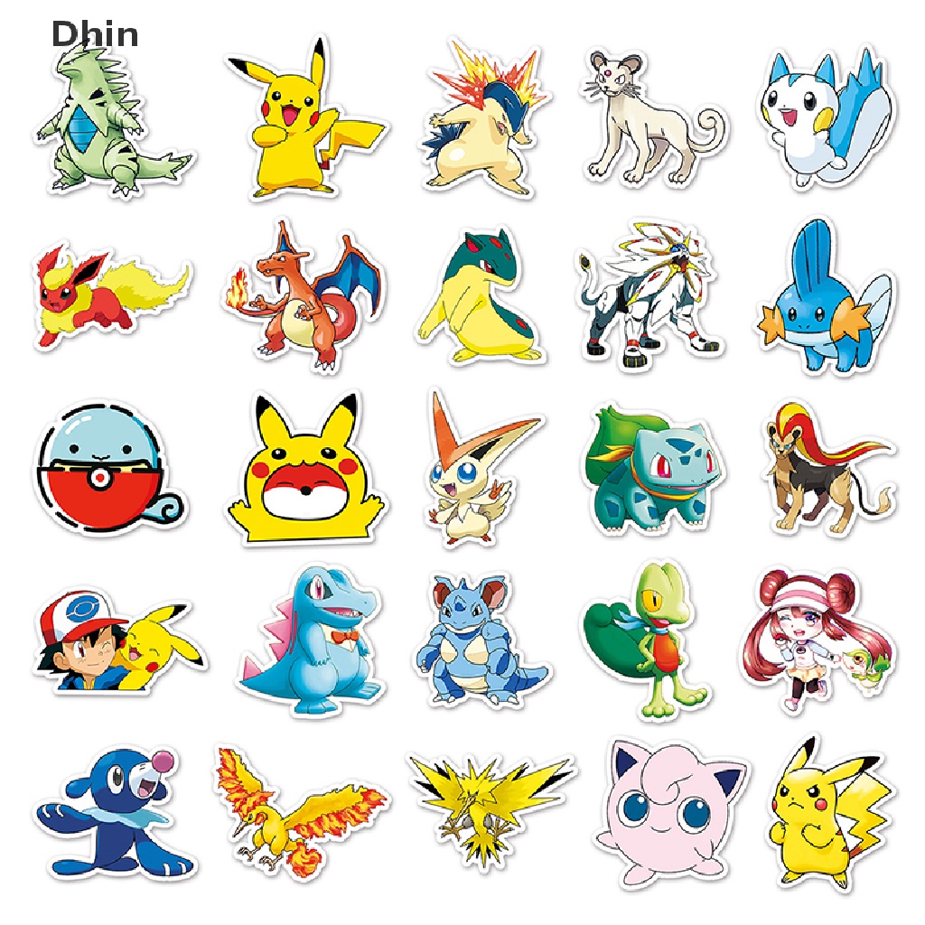 Bộ 50 Miếng Dán Họa Tiết Hoạt Hình Pokemon DIY Trang Trí Vali / Laptop / Đồ Chơi Cho Bé