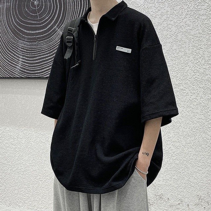 Áo Thun Tay Ngắn Màu Đen Dáng Rộng Phong Cách Hàn Quốc Thời Trang Mùa Hè Cho Nam