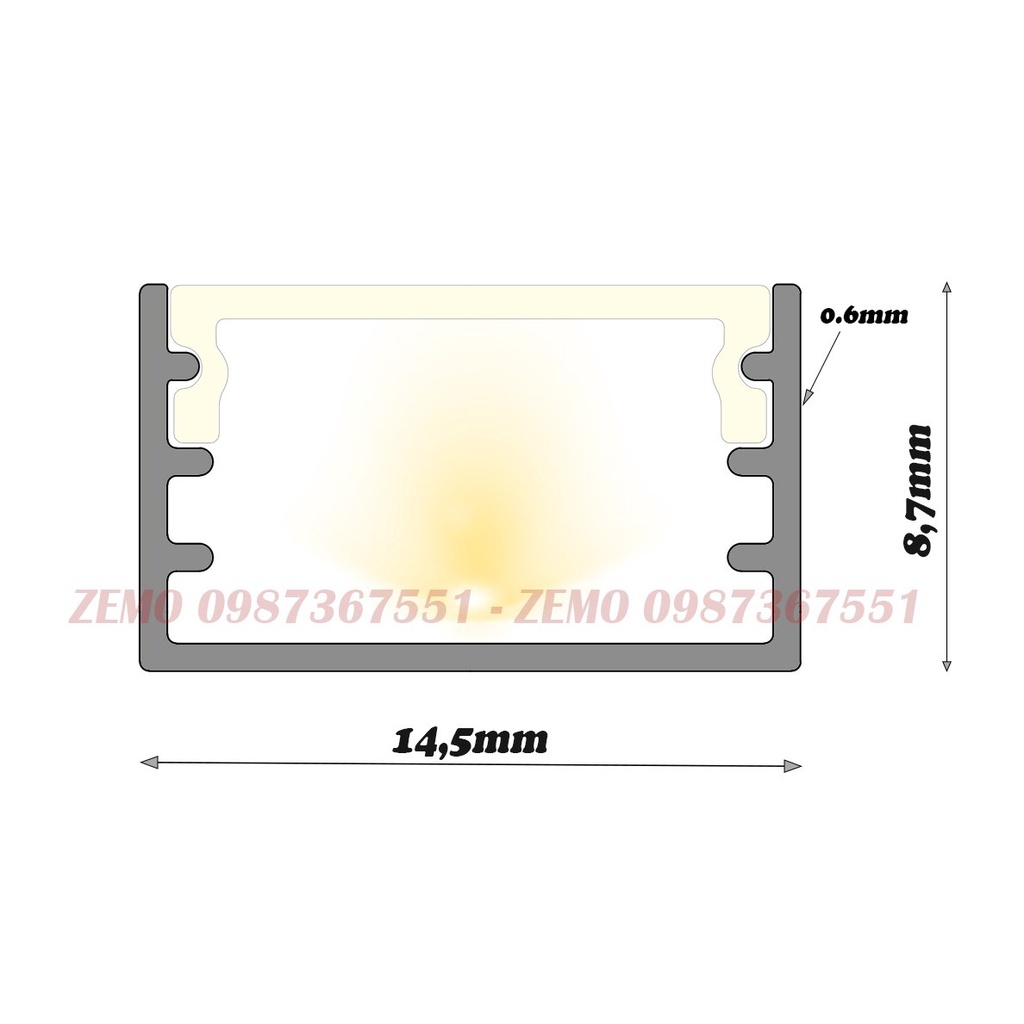 Thanh nhôm LED không viền 1509A  dài 3m