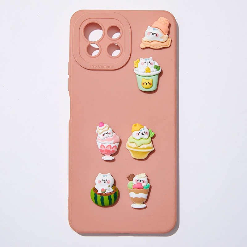 Set 10 Phụ Kiện Trang Trí Ốp Điện Thoại Hình Bánh Kem / Mèo Dễ Thương Diy