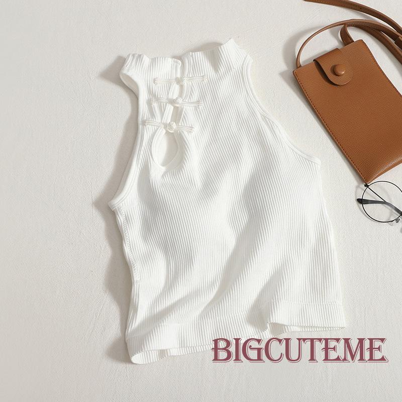 Áo Croptop Không Tay Có Mút Đệm Phối Nút Phong Cách Trung Hoa Thời Trang Mùa Hè Dành Cho Nữ