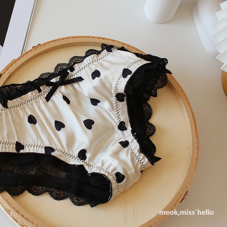 Bộ 3 Quần Lót Cotton Lụa Phối Ren Lưng Thấp Thoáng Khí Màu Đen Thời Trang Mùa Đông Quyến Rũ Cho Nữ