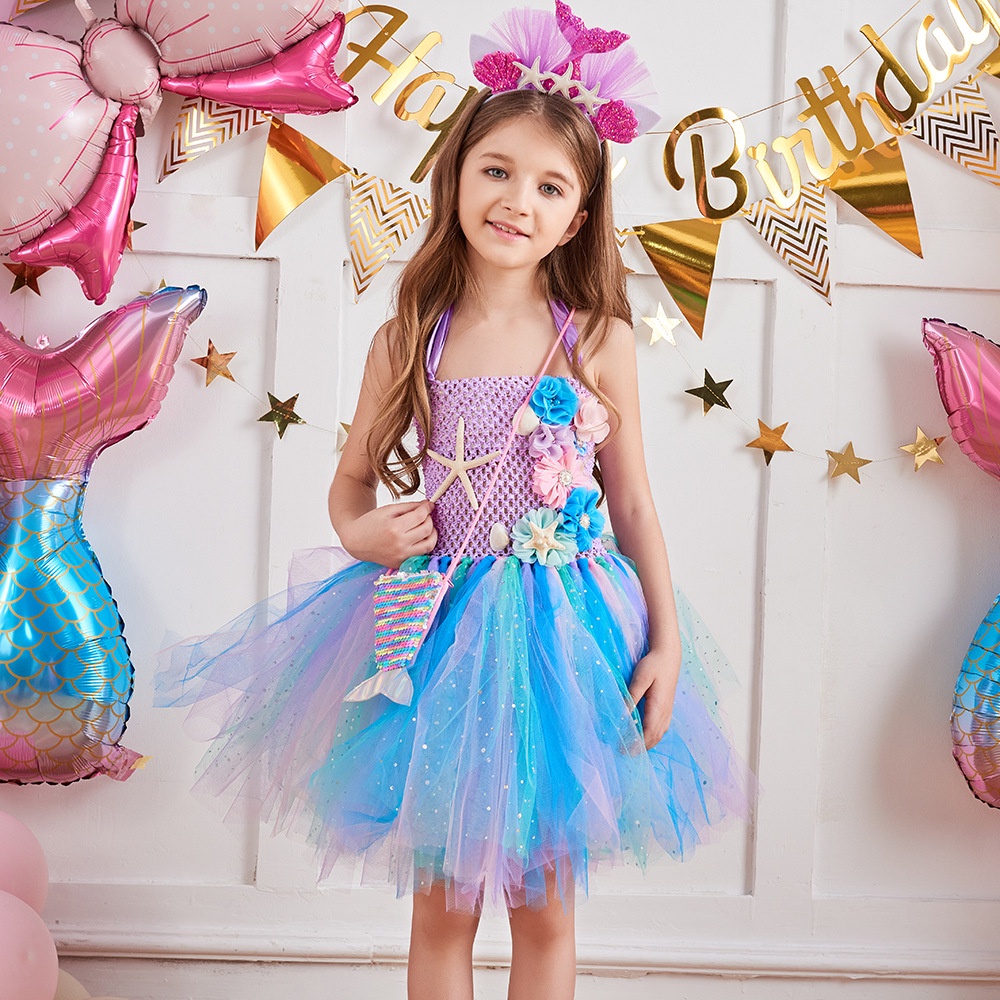 Đầm Tutu Nàng Tiên Cá Màu Pastel Chủ Đề Biển Sinh Nhật Với Băng Đô Hoa LIANGYI99