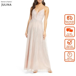 Đầm maxi kim sa hai dây cổ chữ V màu hồng Glitter Gown - jf51