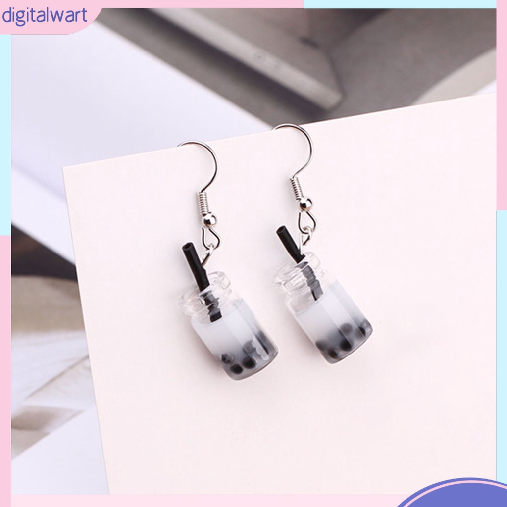 1 Đôi Bông Tai Móc Hình Ly Trà Sữa Thủy Tinh Không Gây Dị Ứng Dễ Thương Thời Trang Cho Nữ