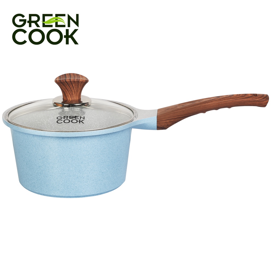 [ MUA BỘ NỒI TẶNG CHẢO 09-20CM ] Bộ 3 nồi đúc men đá xanh Sapphire 18-20-24CM Green Cook GCS09 dùng được các loại bếp