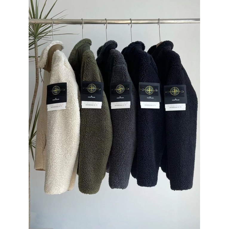 Stone Island Áo Khoác Len Lông Cừu Dáng Rộng Tay Dài Có Túi Và Khóa Kéo Thời Trang Cho Cặp Đôi