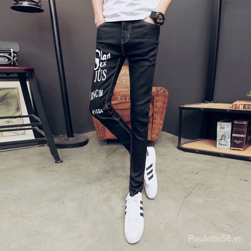 Quần Jean Dài Dáng Ôm Rách Gối Phong Cách Mới Cho Nam