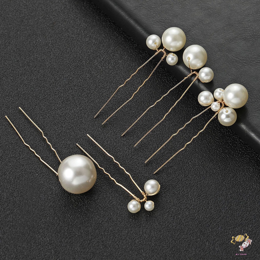 YADORNOS 5pcs/set Trâm Cài Tóc Chữ U Đính Ngọc Trai Giả Bằng Kim Loại Màu Bạc Cho Cô Dâu