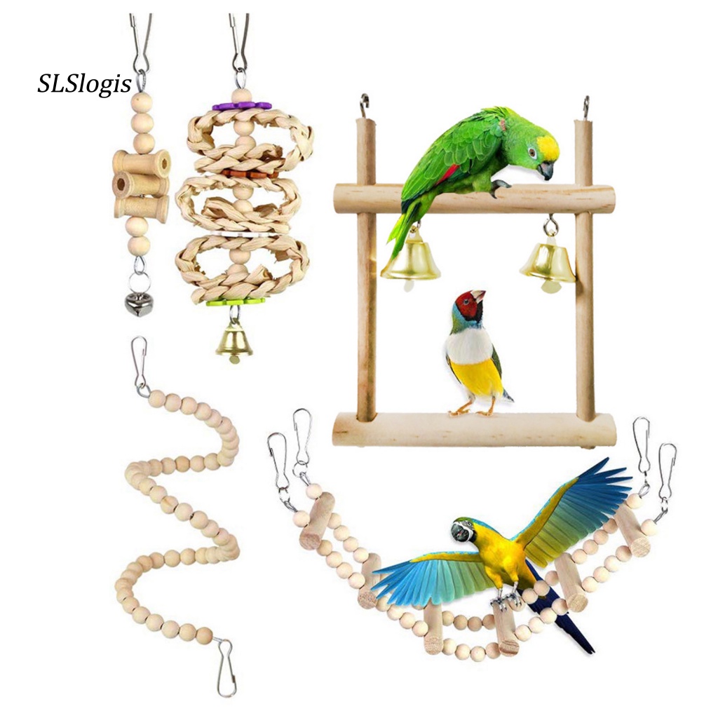 Set 8 Thang Gỗ Đồ Chơi Nhiều Màu Sắc Siêu Thú Vị Dành Cho Chim Cảnh