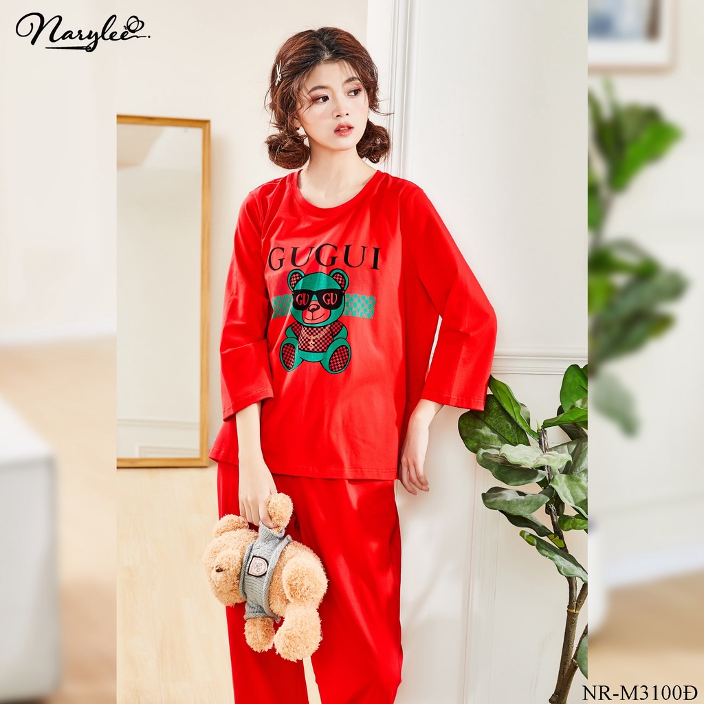 Bộ mặc nhà mùa xuân áo tay lỡ chất cotton mỏng Narylee mã NR-3100