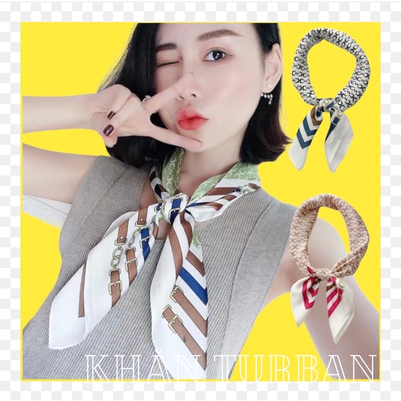 Khăn turban lụa vuông choàng cổ size 70x70cm thanh lịch phong cách nữ tính đa năng dùng làm áo yếm in hoa văn