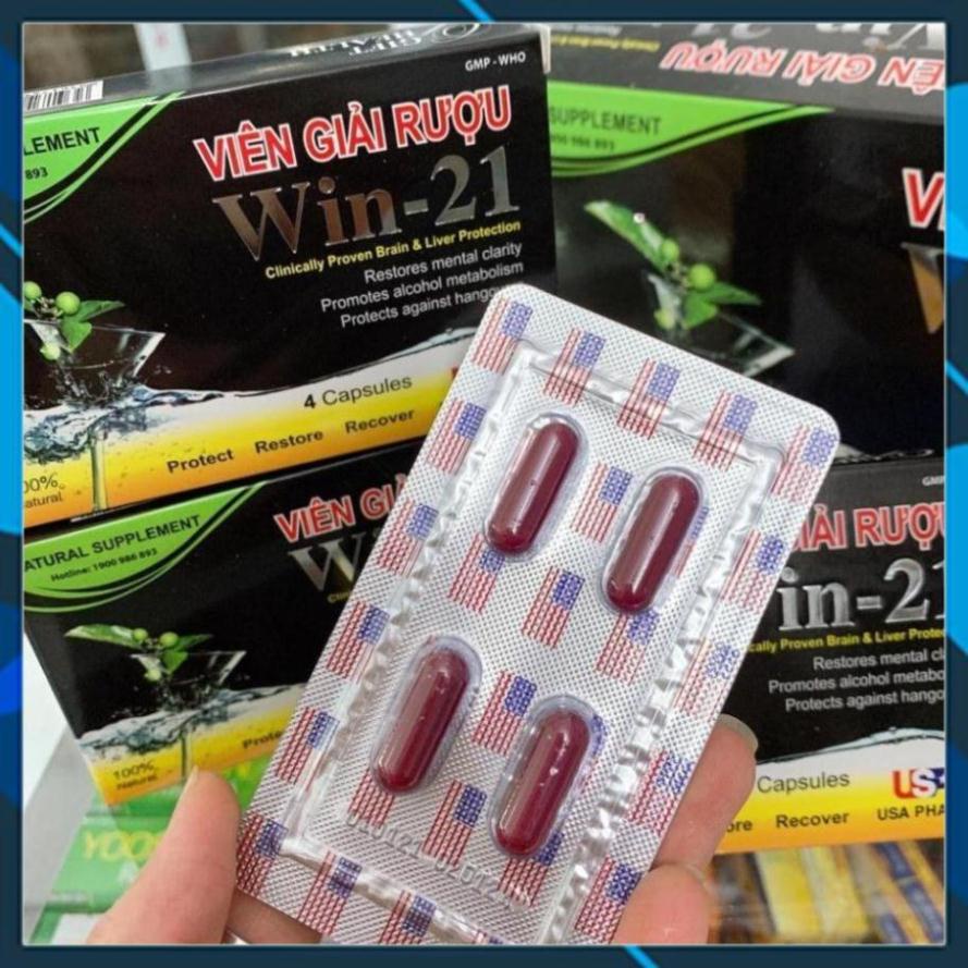 Viên giải rượu Win-21 USA hộp 4V, Uống 2 viên chống say trước khi uống rượu bia, Giúp giải rượu bia nhanh chóng