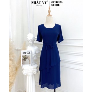 Đầm Bigsize dự tiệc Nhật Vy cổ tròn tà 2 tầng kèm dây thắt eo chất voan dáng suông phù hợp đi chơi, dạo phố - D2399