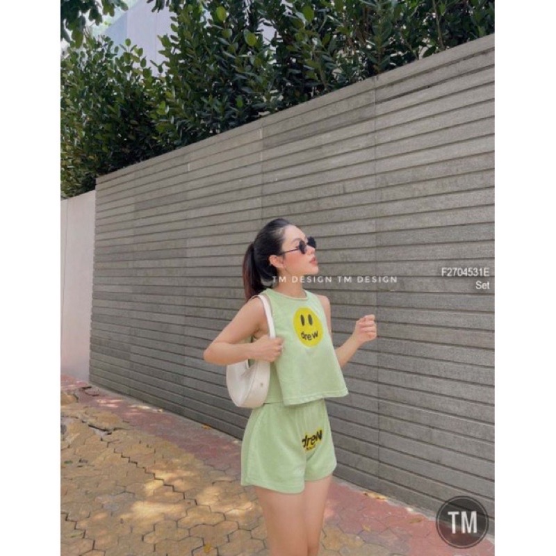 Set croptop mặt cười chất cotton khô