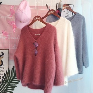 [ORDER] Áo len lông mềm cổ tim form rộng 5 màu Hàng Quảng Châu
