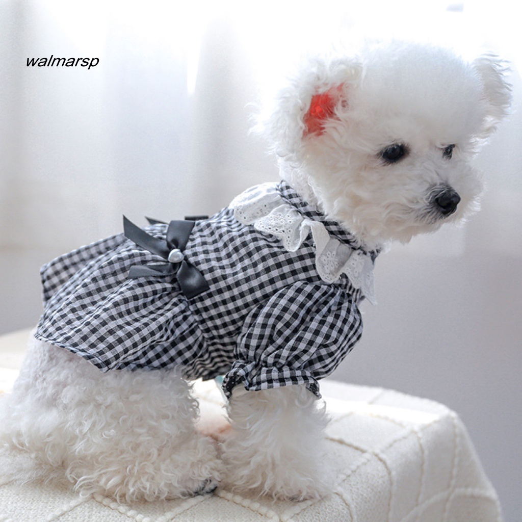 Đầm Mềm Mại Họa Tiết Sọc Caro Trắng Đen Đính Nơ Cài Nút Cho Thú Cưng