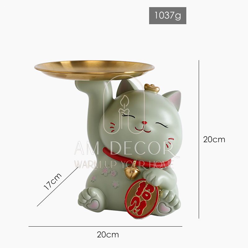 Mèo Thần Tài bưng khay heo đất tiết kiệm trang trí nhà cửa sang trọng quà tặng khai trương - AM Decor